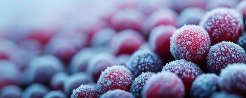 Frozen berries with a frosty texture and soft focus background. photo