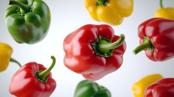 Colorful peppers scattered on a bright background. photo