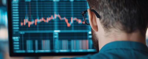 Professional analyzing data trends on a digital display. photo