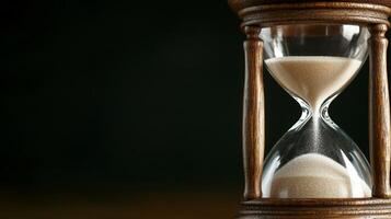 Hourglass filled with sand on a dark background. photo