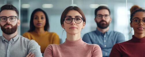 Group of professionals in a modern office setting, focused and engaged. photo