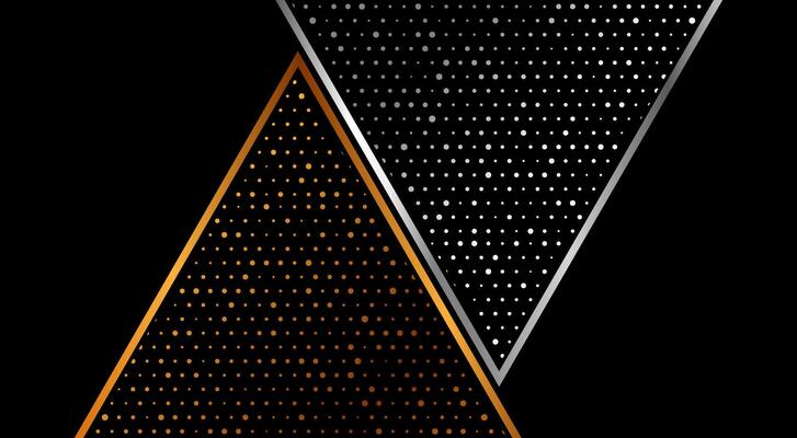 Silver and golden dotted triangles abstract tech background