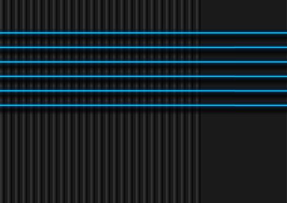 Vibrant blue neon laser lines on black wall abstract background