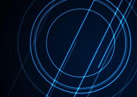Blue neon lines and circles abstract technology background vector