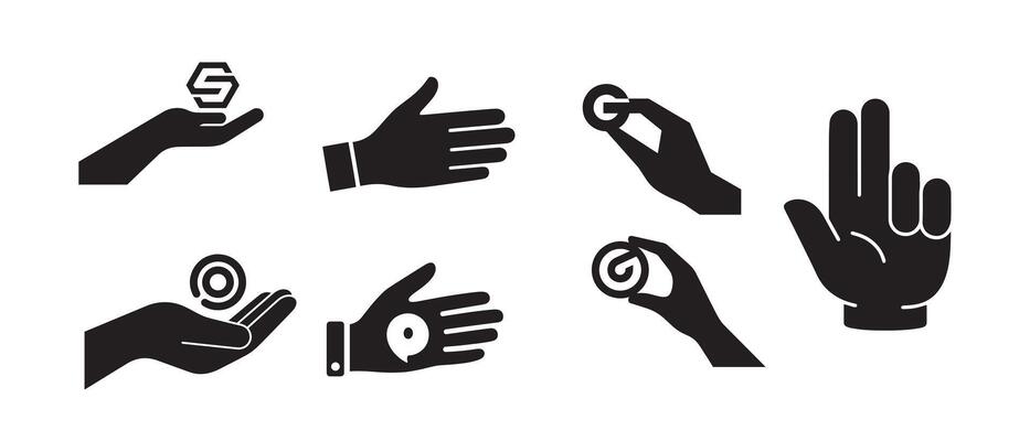 hand holding symbol icons for web design on white background