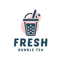 A modern and playful bubble tea logo with tapioca pearls and a straw, designed in a minimal style with soft colors. Perfect for beverage brands, cafes, or dessert shops. vector