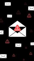 vertical footage of an envelope with a red warning icon, representing email threats such as phishing and spam. The transparent background enhances visual clarity. video