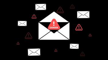 Illustration of a warning-marked email envelope with transparent background. Ideal for cybersecurity content about phishing, scams, or digital threats. video