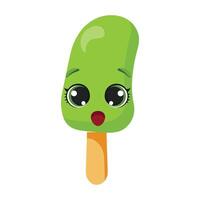 Worried green ice cream character with sad eyes Anxious frozen treat illustration Funny summer dessert graphic with concerned expression vector