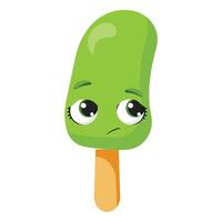 Pleading green ice cream character with hopeful eyes Begging frozen treat illustration Funny summer dessert graphic with imploring look Adorable green snack with raised eyebrows vector