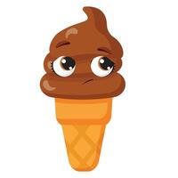 Pleading chocolate ice cream cone character with hopeful eyes Begging frozen dessert vector