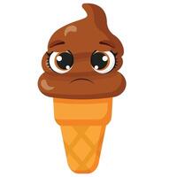 Sad chocolate ice cream cone character with downturned mouth Unhappy vector