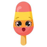 Worried striped ice cream character with concerned eyes Anxious frozen treat illustration Funny summer dessert graphic with troubled face vector