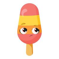 Pleading striped ice cream character with hopeful eyes Begging frozen treat illustration Funny summer dessert graphic with imploring face vector