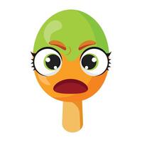 Angry two-toned ice cream character with furrowed brows Irritated frozen vector