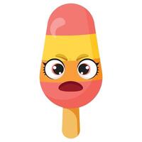 Angry striped ice cream character with furrowed brows Irritated frozen treat illustration Funny summer dessert graphic with mad face vector