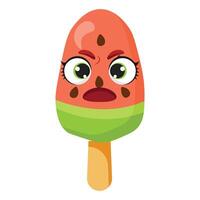 Angry watermelon ice cream character vector