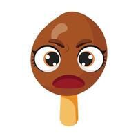 Angry chocolate ice cream character with furrowed brows Irritated frozen treat illustration vector
