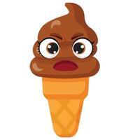ngry chocolate ice cream cone character with furrowed brows Irritated frozen dessert vector