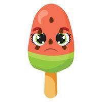Sad watermelon ice cream character vector