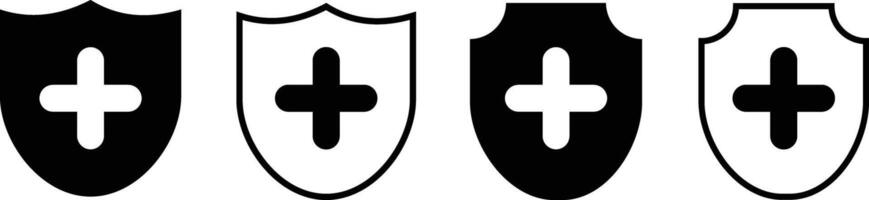 Shield Line Fillay Icon set. a set of four shields. icon in trendy style, vector