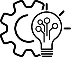 Gear, electronics and light bulb icon. Technical electronic innovation. light bulb and gears in a black and white line. in modern design vector