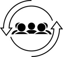 Personnel change line icon. a circle with people in it and arrows pointing to it, Human resource concept. can be used for topics like rotation, HR, personnel, management vector