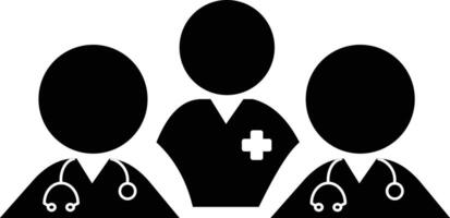 Medical Team Icon. three people in black and white with stethoscope, group of medical professionals, Simple linear icon for a group of doctors. vector