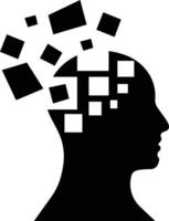 human head with puzzle pieces icon. a silhouette of a man's head with squares coming out of it, isolated on white background. in trendy style. vector