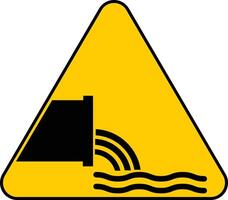 Sewage effluent outfall sign, Flow of discharged water yellow triangle warning sign with a black and white image of a water pipe vector