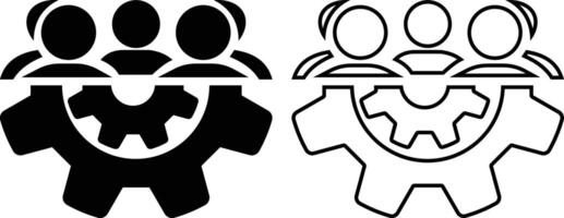 Team work icon set, four people in a gear icon, Community group symbol. Line team work icon. vector