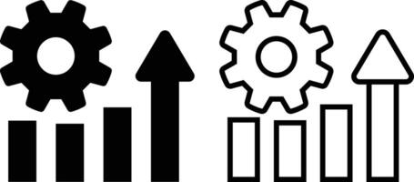 gears and arrows icon, graph revenue growth icon. Increase productivity, manufacturing analyse, capacity process, efficient grow premium icon. business growth vector