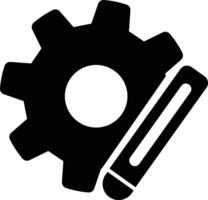 Pencil Cogwheel Icon . Engineering Developing Designing Illustration. Learning Process Ina black and white icon of a gearwheel and pen. in modern design vector