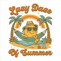 Lazy Daze Of Summer Summer Tee Shirt Design Sublimation, Summer Vibes Illustration, Summer Vacation Graphics vector
