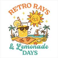Retro Days And Lemonade Days Summer Tee Shirt Design Sublimation, Summer Vibes Illustration , Summer Vacation Graphics vector