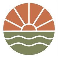 Retro Boho Sun Illustration with Minimalist and Abstract Wall Art Style vector