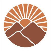 Minimalist Boho Wall Art Featuring Retro Sun and mountain Abstract Elements vector