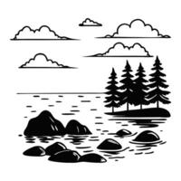 Minimalist Beach Clipart with Ocean and Palms vector