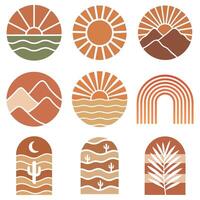 Retro Boho Wall Art with Abstract Sun Illustration and Minimal Aesthetic collection vector