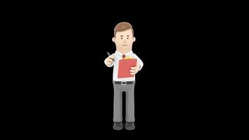 3D Man Checking Report Animation with Black Screen video