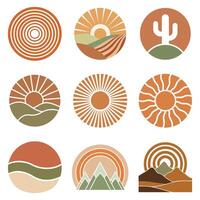 pack of Abstract Boho Sun Design in a Retro Modern Style for Sublimation Art vector