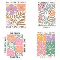 Bundle of - Christian Boho Flowers, Christian Boho Inspirational Quotes T-shirt, Abstract Boho Retro Flower Sublimation Design vector