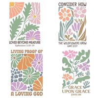 bundle of Christian Boho Flowers, Christian Boho Inspirational Quotes T-shirt, Abstract Boho Retro Flower Sublimation Design vector