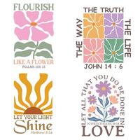 Christian Boho Flowers Quotes Bundle - Christian Boho Flowers, Christian Boho Inspirational Quotes T-shirt, Abstract Boho Retro Flower Sublimation Design vector