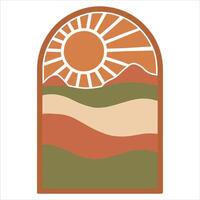 Minimal Boho Sun Wall Art Print with Retro and Abstract Influences vector
