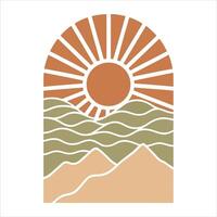 Retro Boho Wall Art Print with a Modern Abstract Sun Illustration vector