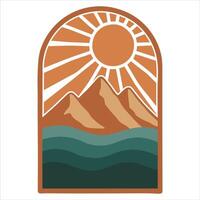 Modern Boho Wall Art Featuring a Retro Sun and Abstract Elements vector
