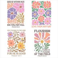 set of - Christian Boho Flowers, Christian Boho Inspirational Quotes T-shirt, Abstract Boho Retro Flower Sublimation Design vector