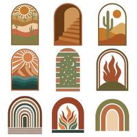 set of Retro Modern Boho Sun Wall Art with Abstract and Minimal Vibes vector