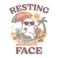 Resting Beach Face Funny Summer T-shirt Design , Summer Sea Beach Scenery Illustration, Summer Beach Vibes Graphics vector